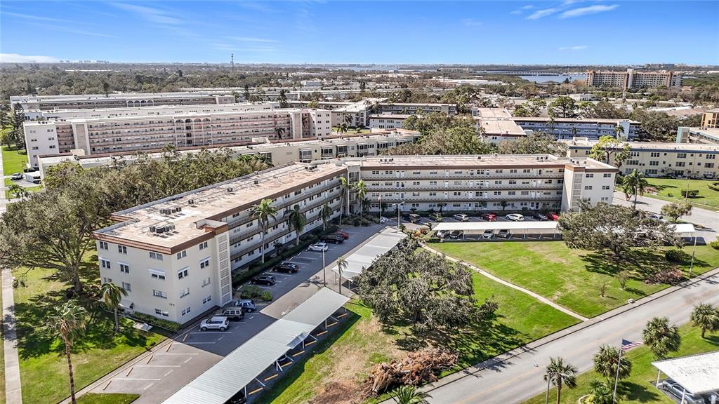 an aerial view of a residential building