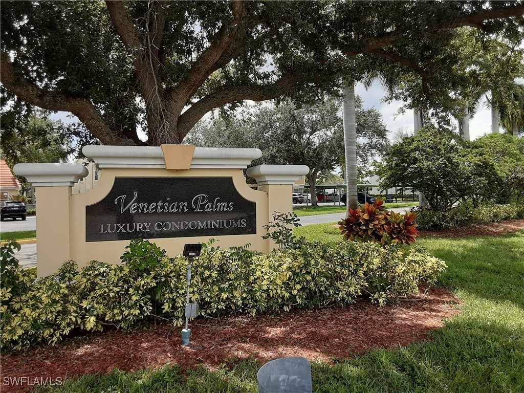 a view of a sign in a garden