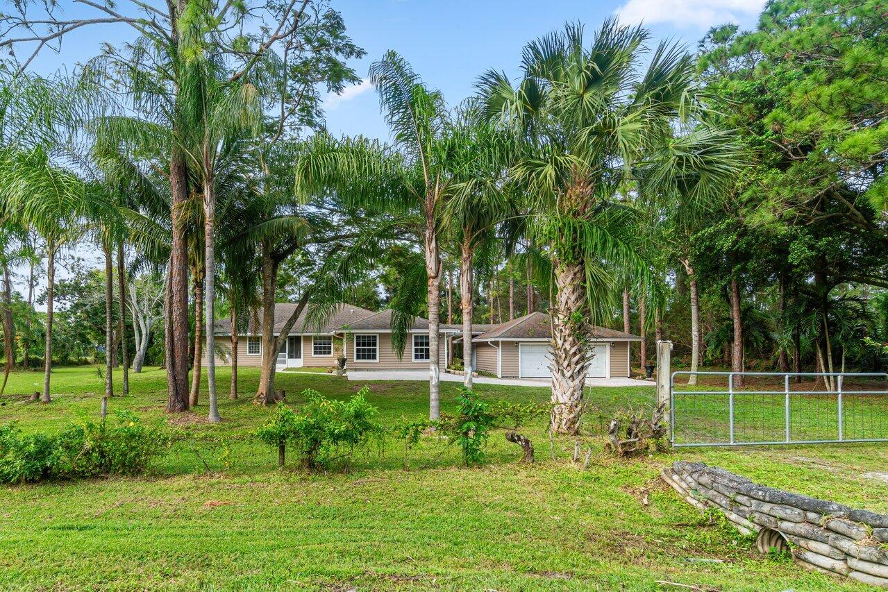 a view of a house with a big yard and plants