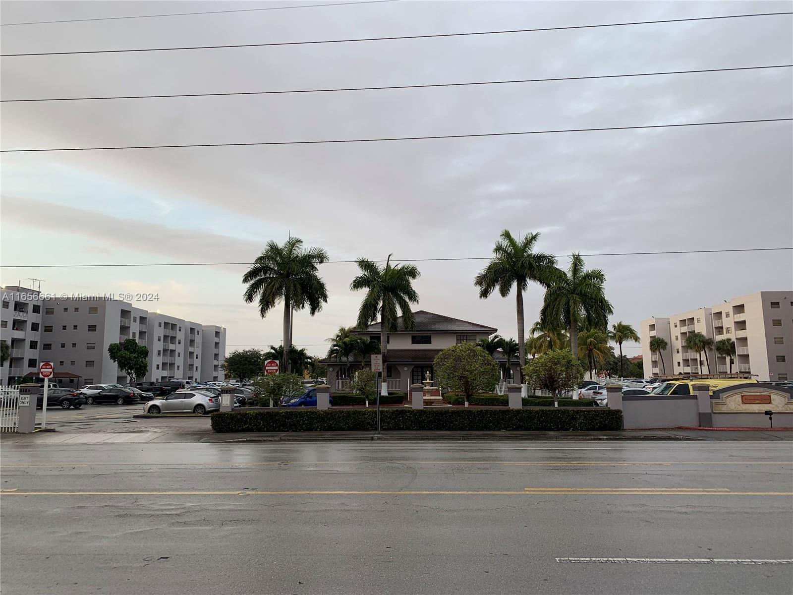 a palm tree sitting in front of a building