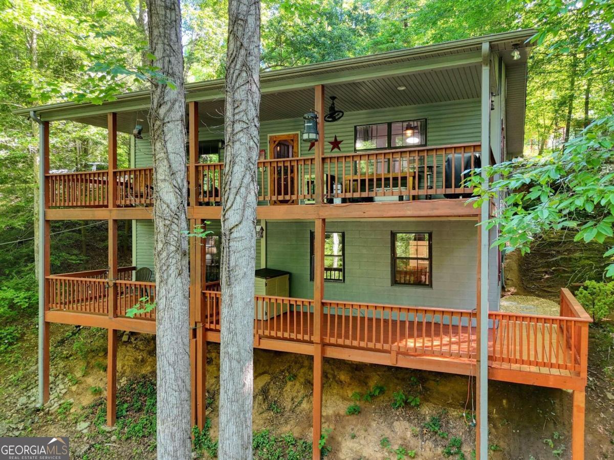 front view of a house with a deck