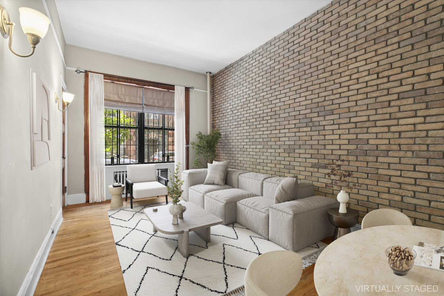 a living room with furniture and a table