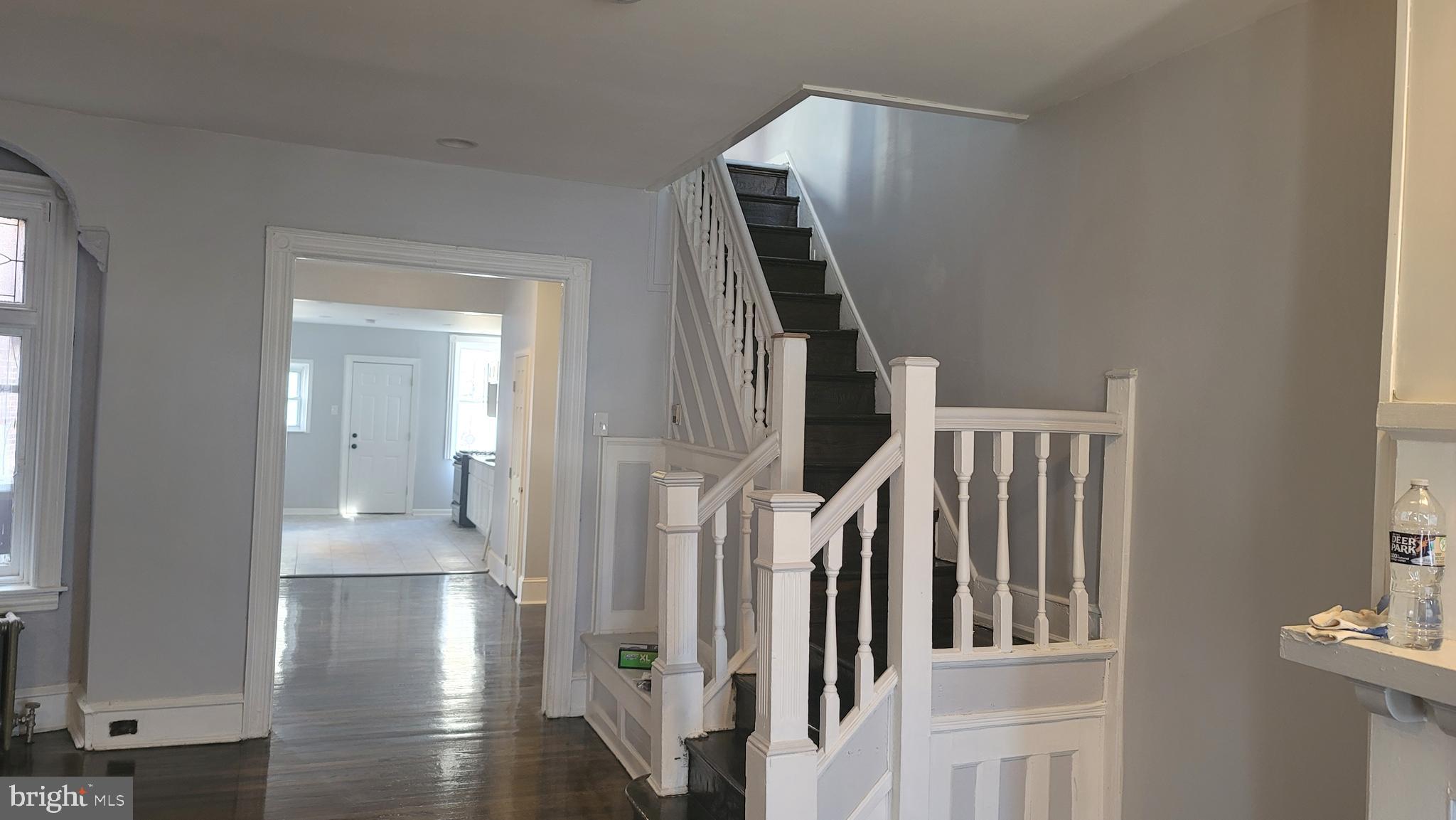 a view of a livingroom from a hallway