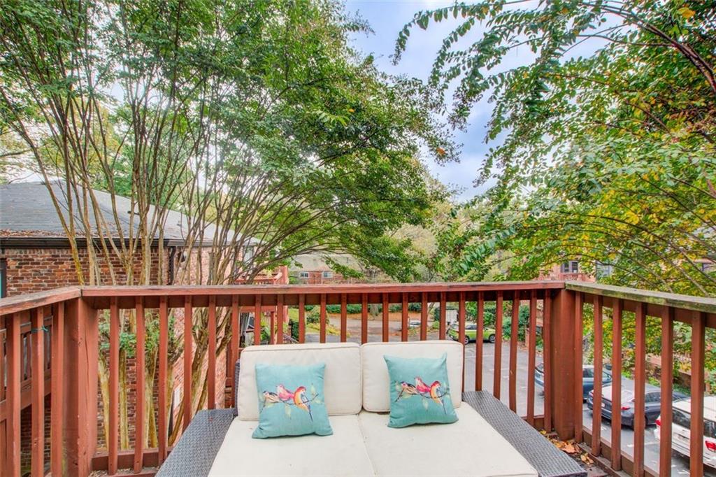 a view of wooden balcony