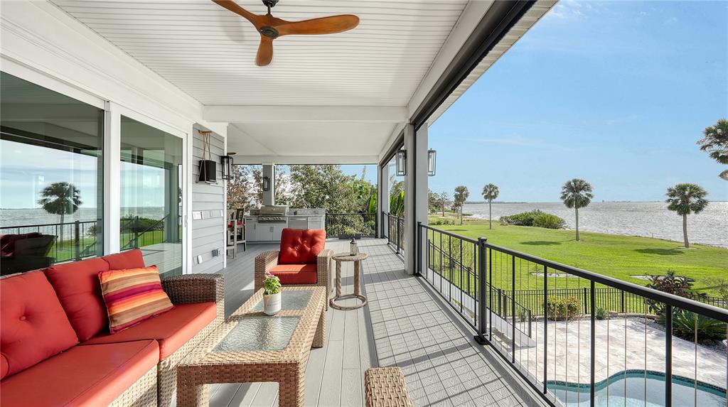 a balcony with furniture