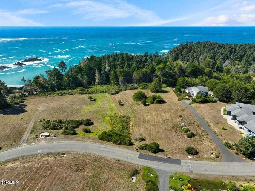 a view of a yard with an ocean view