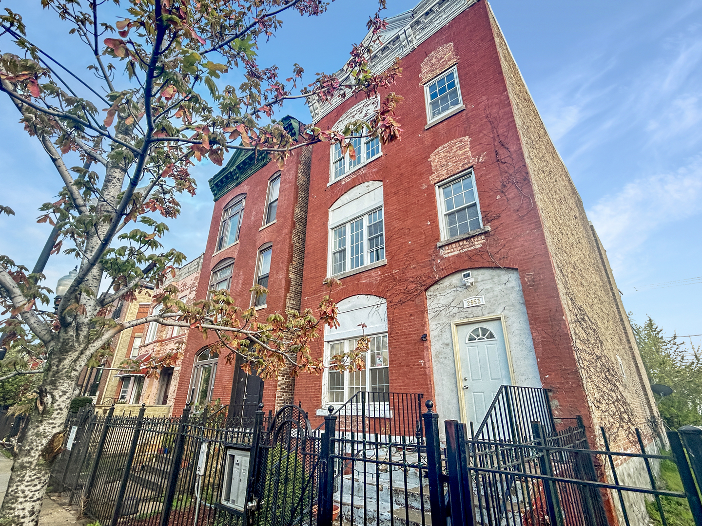 a view of a brick building