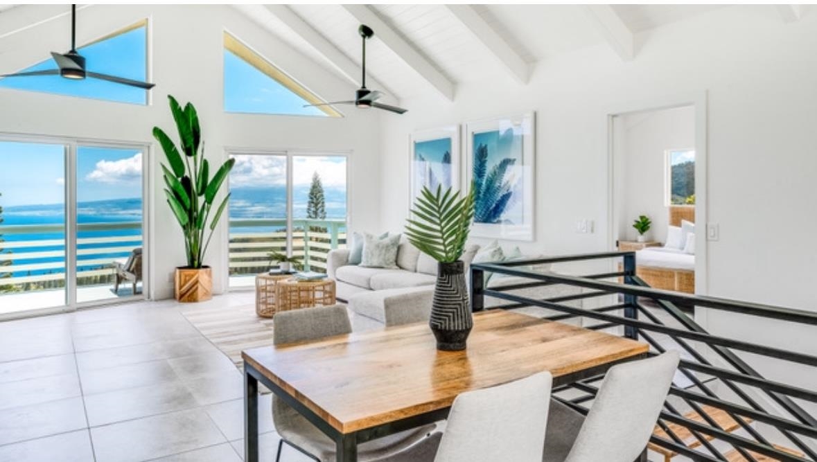 a living room with patio furniture