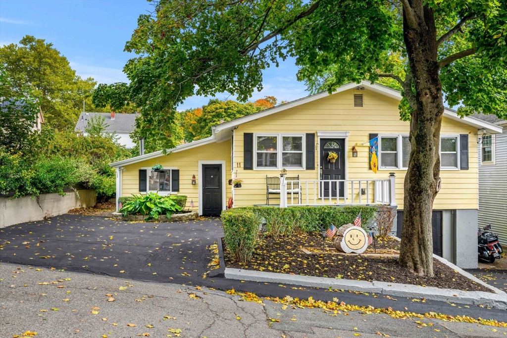 a front view of a house with garden