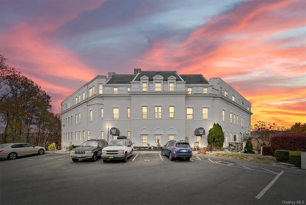 View of outdoor building at dusk