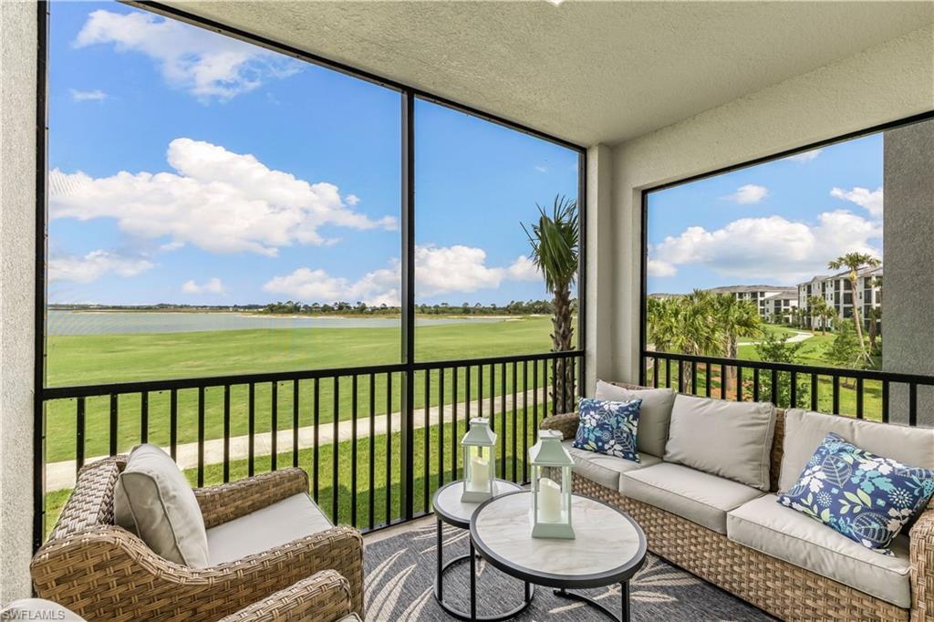 a balcony with furniture