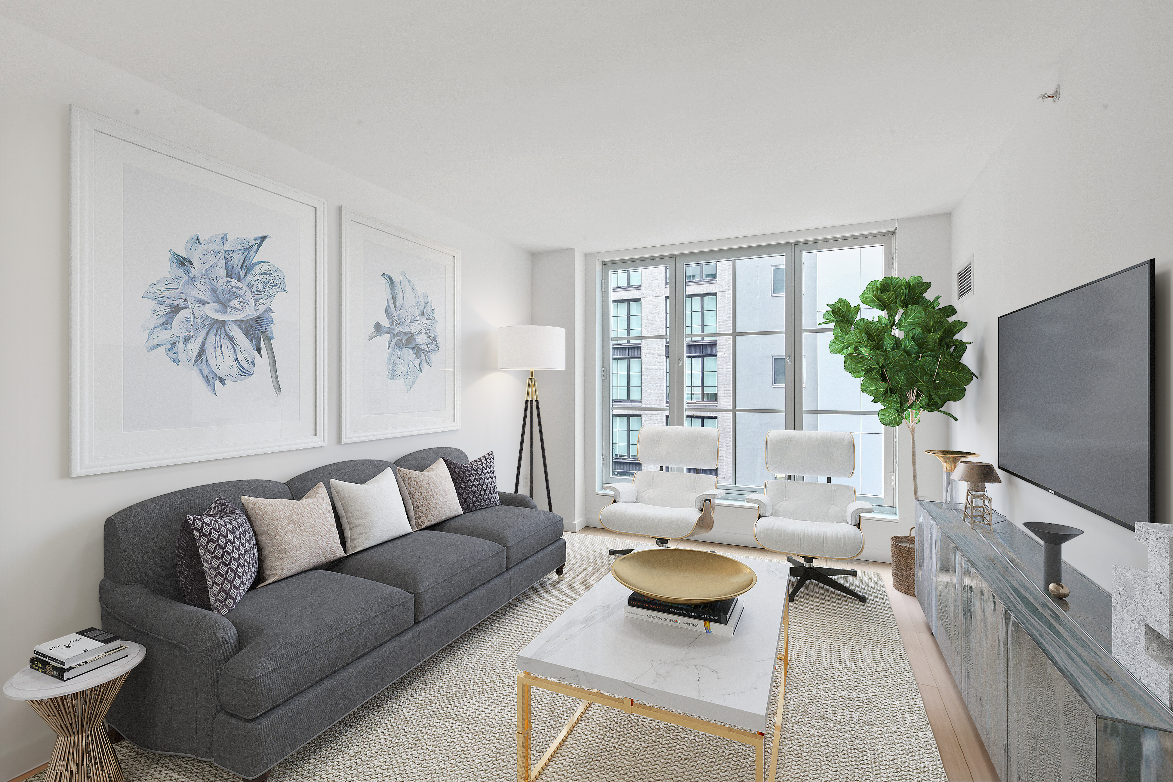 a living room with furniture and a flat screen tv