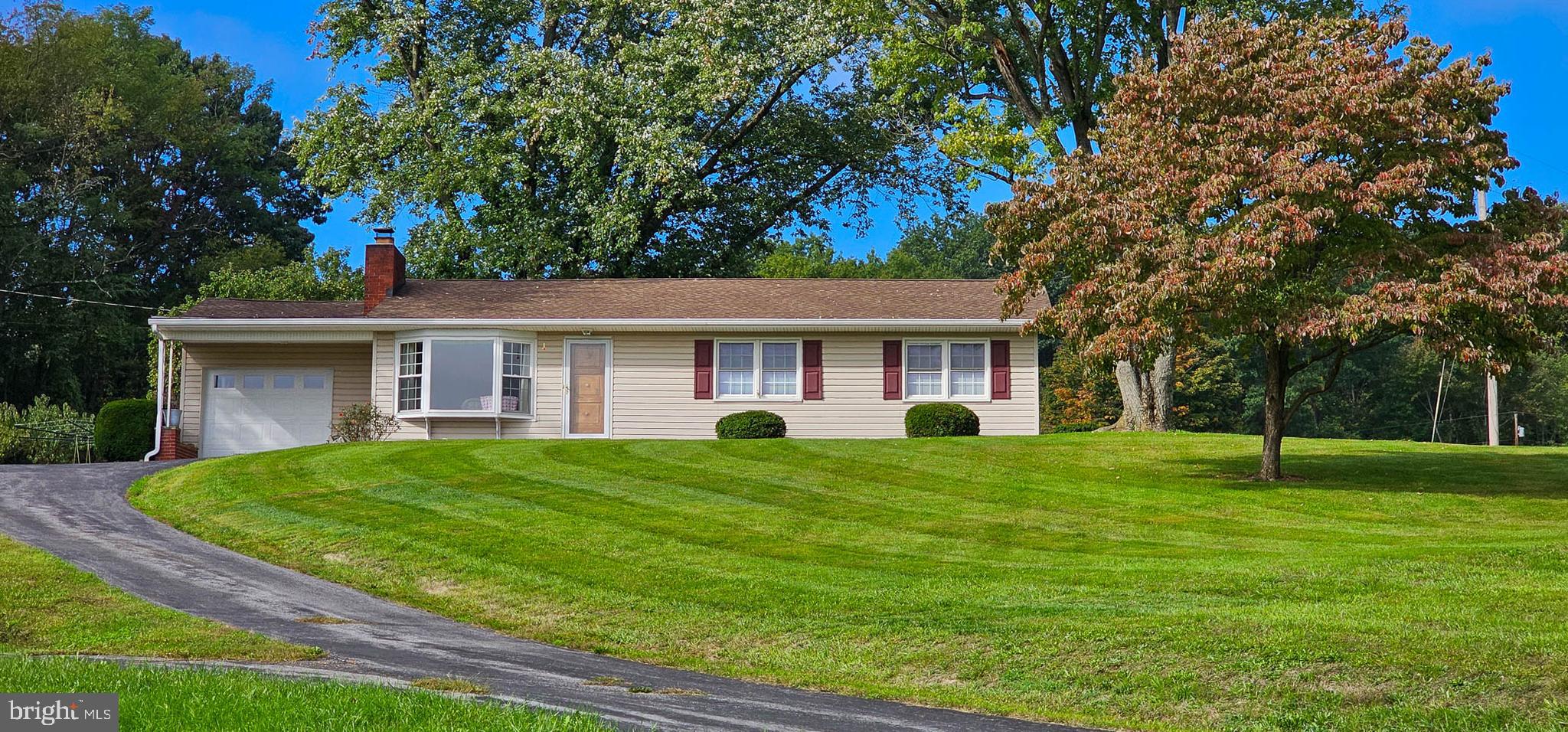 a front view of house with yard and green space