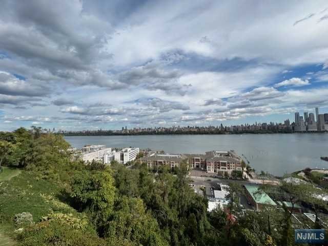 a view of a lake with houses in the back