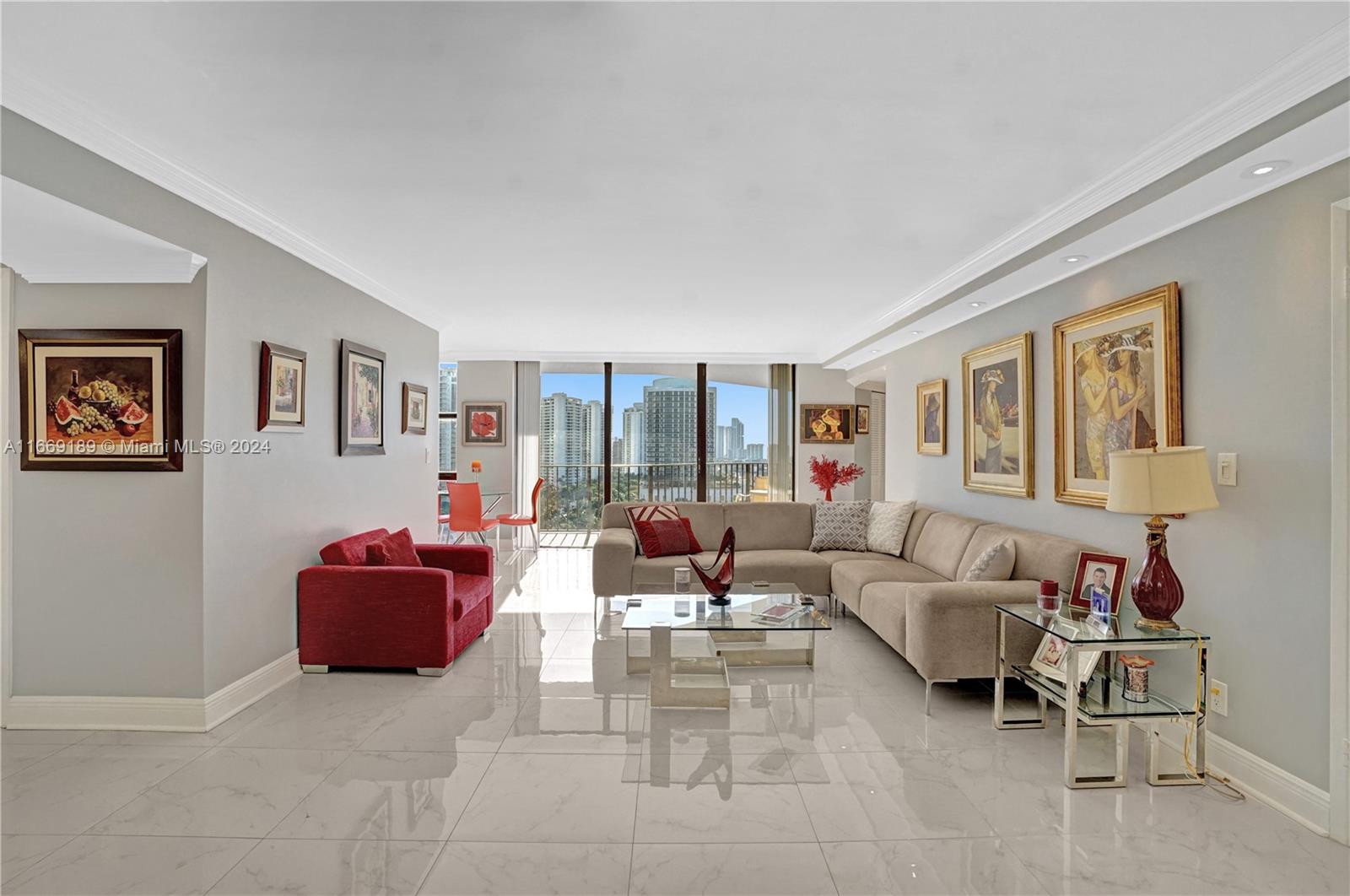 a living room with furniture and a window