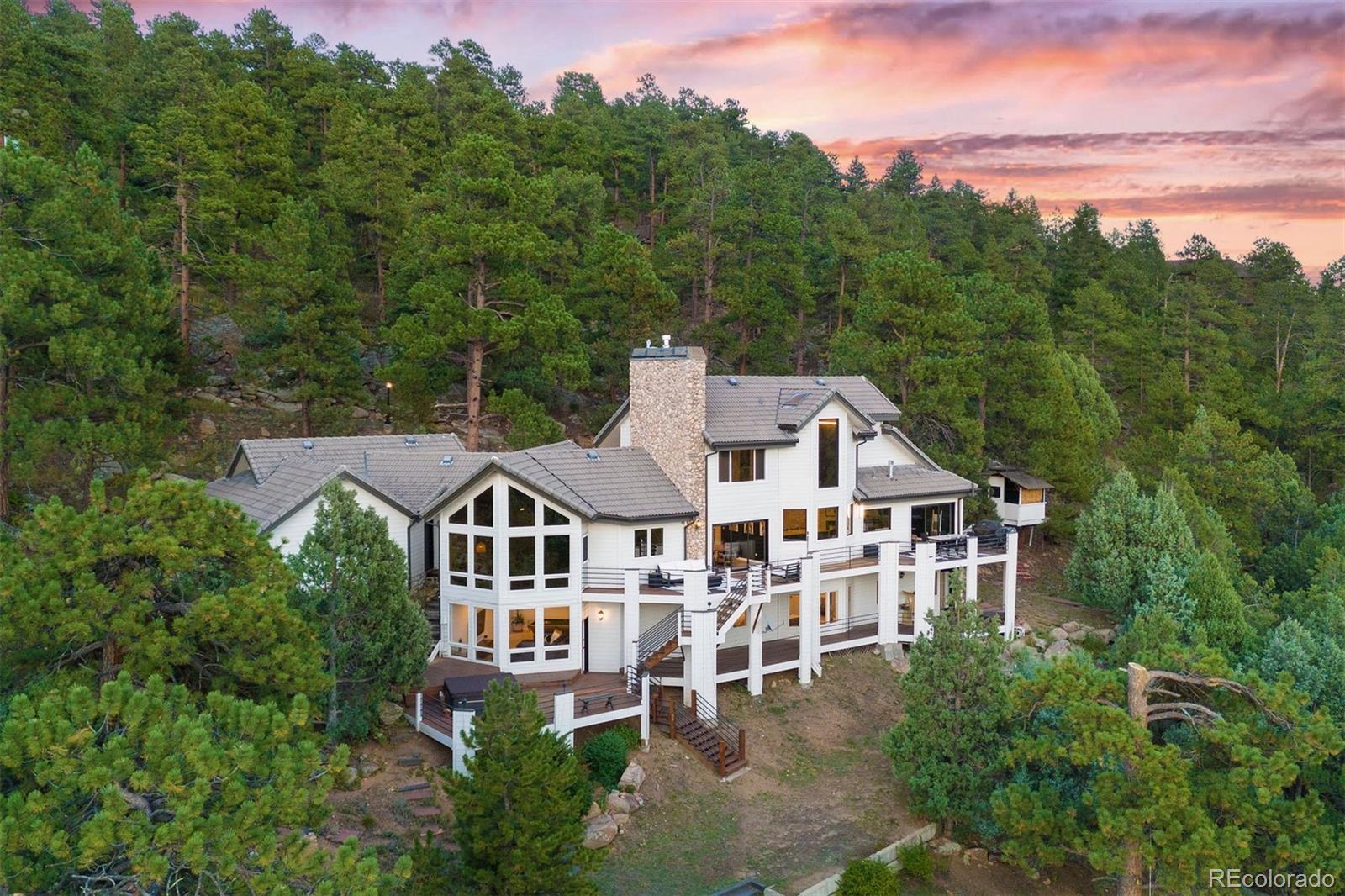 an aerial view of a house with balcony