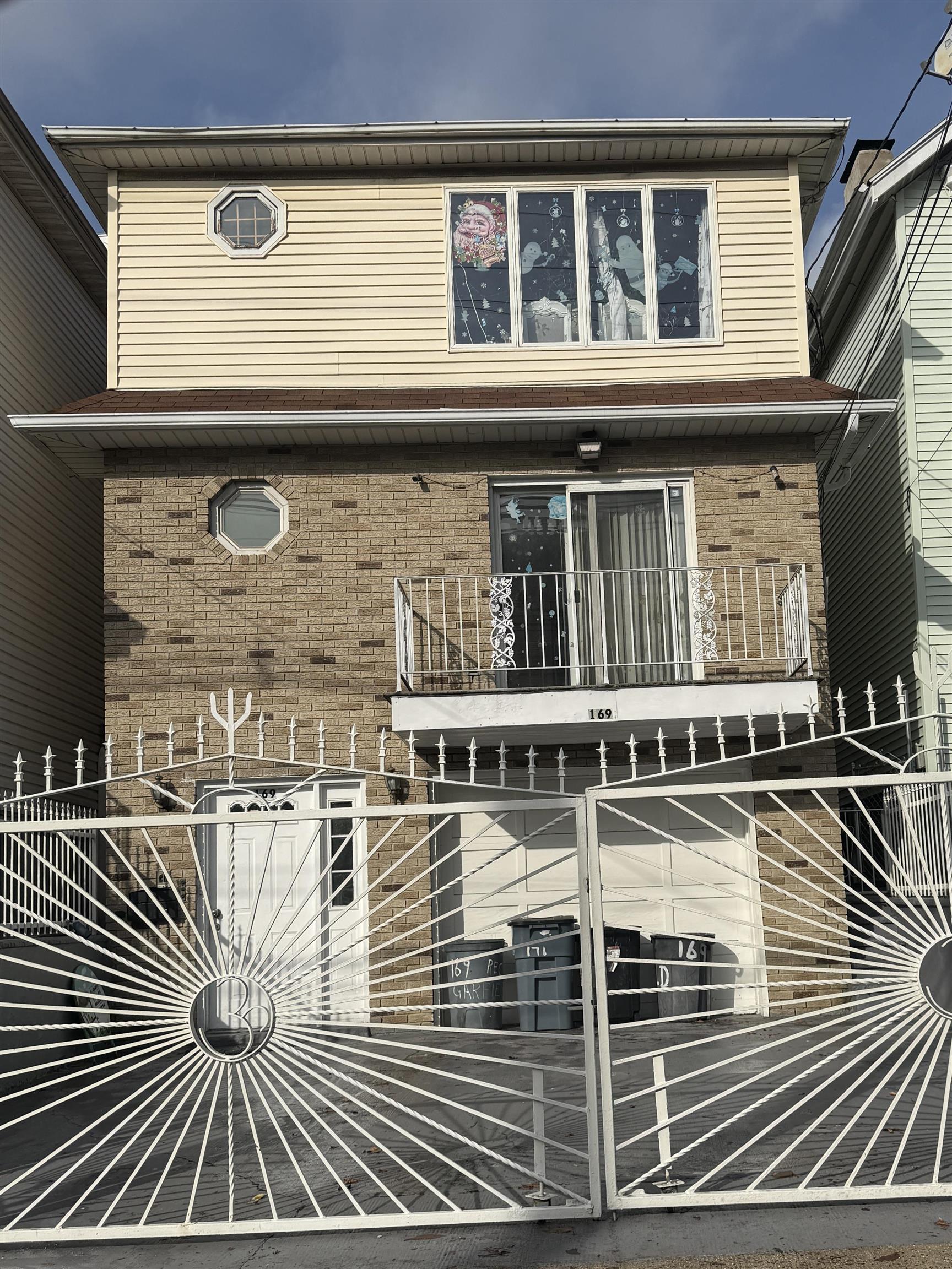 a view of a balcony with car parked