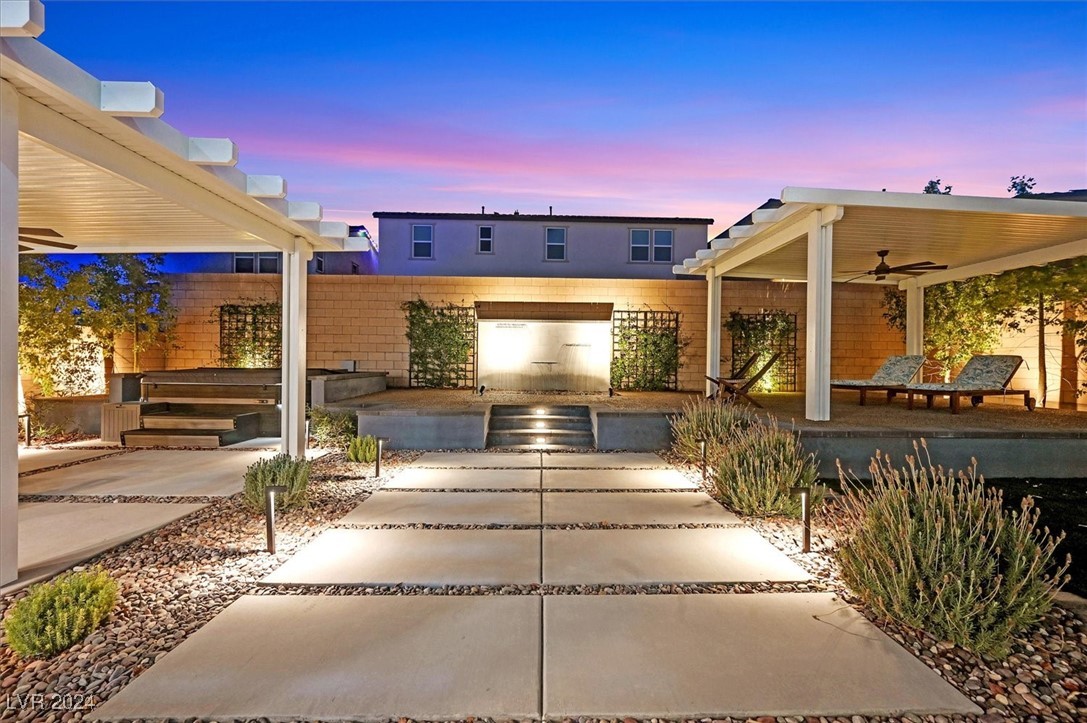 Dual covered patios with light s and fan,Waterfall