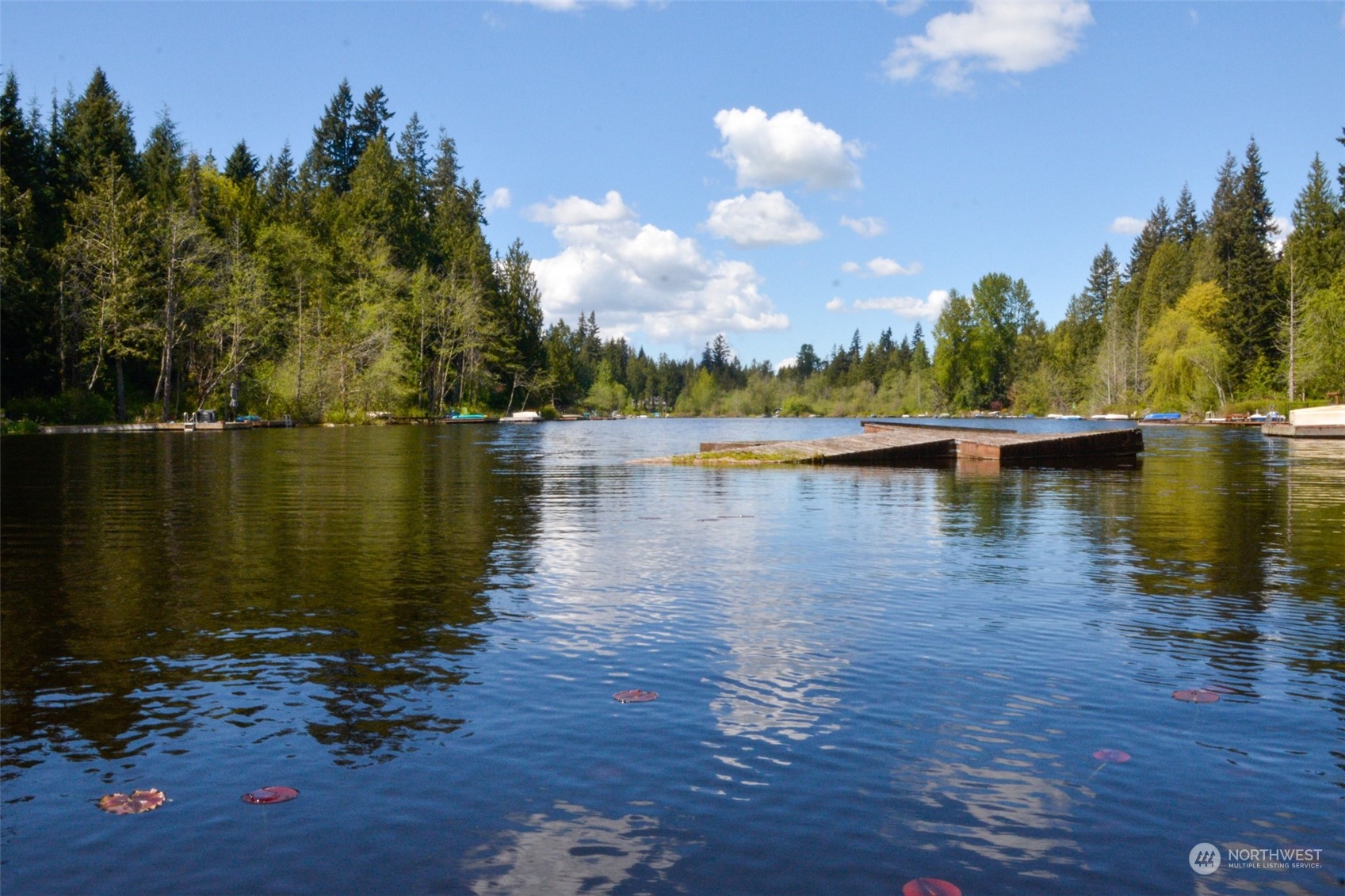 a view of a lake with houses