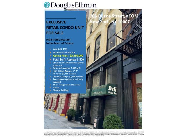 $3,450,000 | 106 Duane Street, Unit COM | TriBeCa