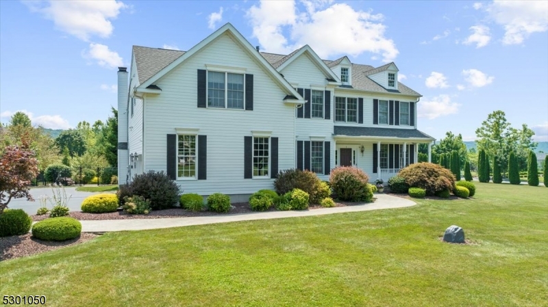 a front view of a house with yard and green space