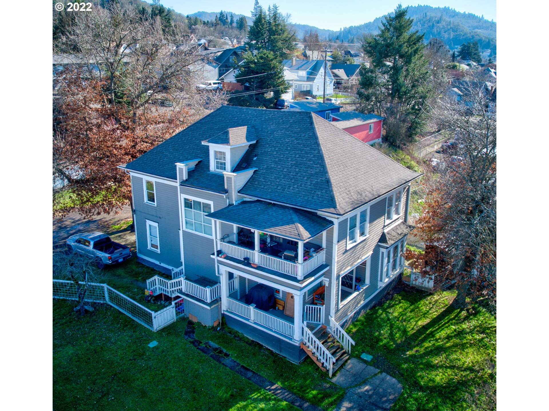 an aerial view of a house