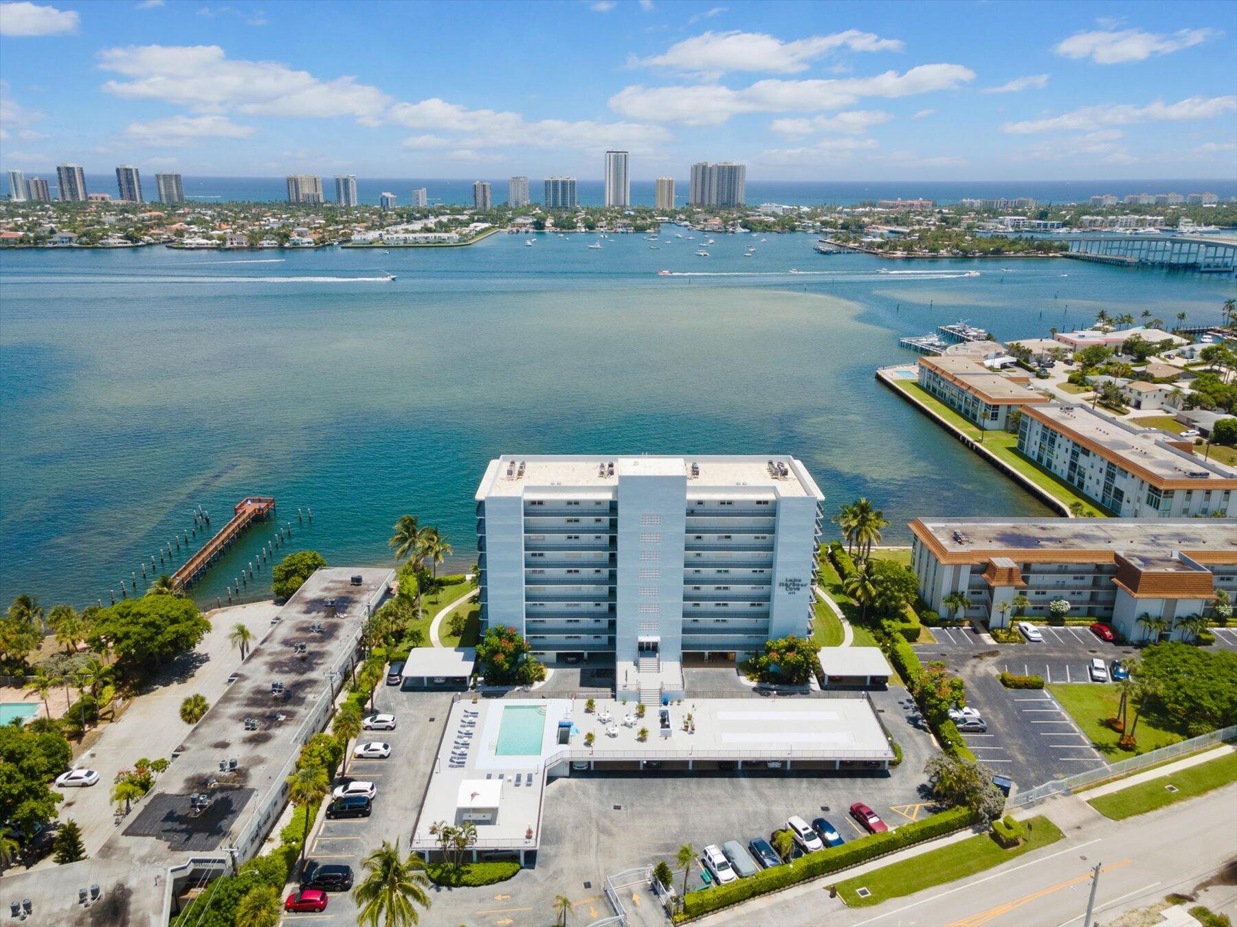 a view of a city and lake