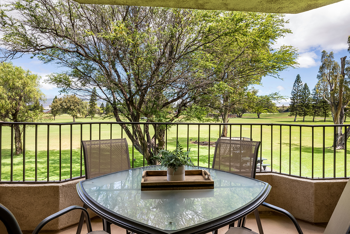 a view of a patio on the deck and mountain view