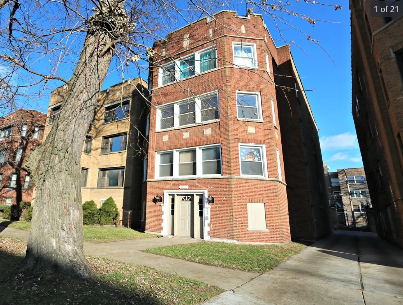 a front view of a building