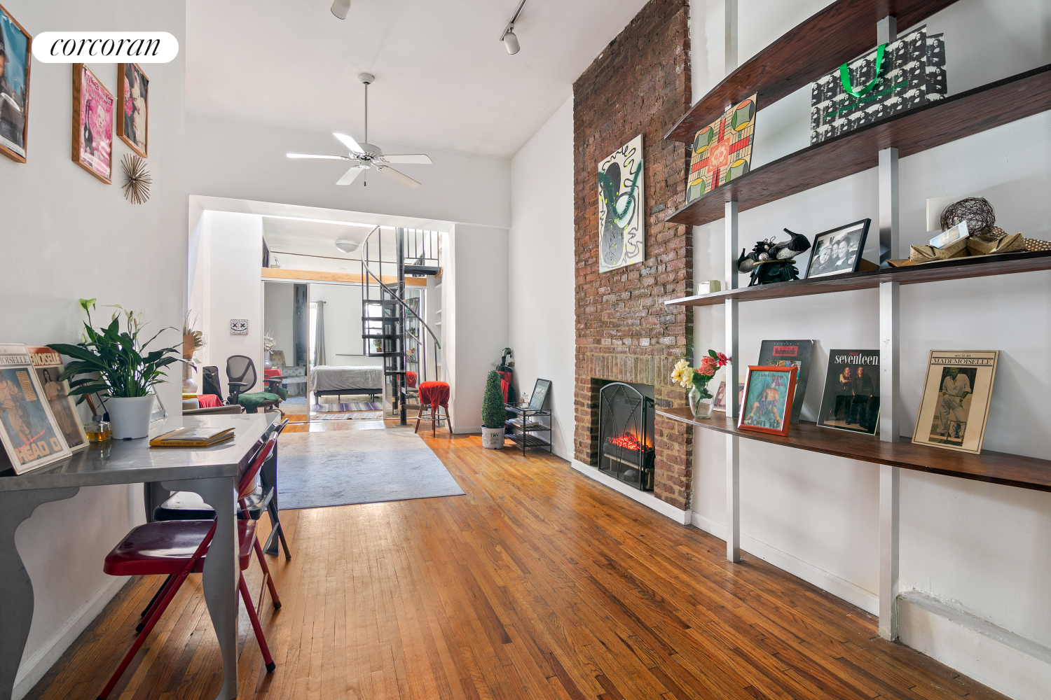 a view of a living room and dining room