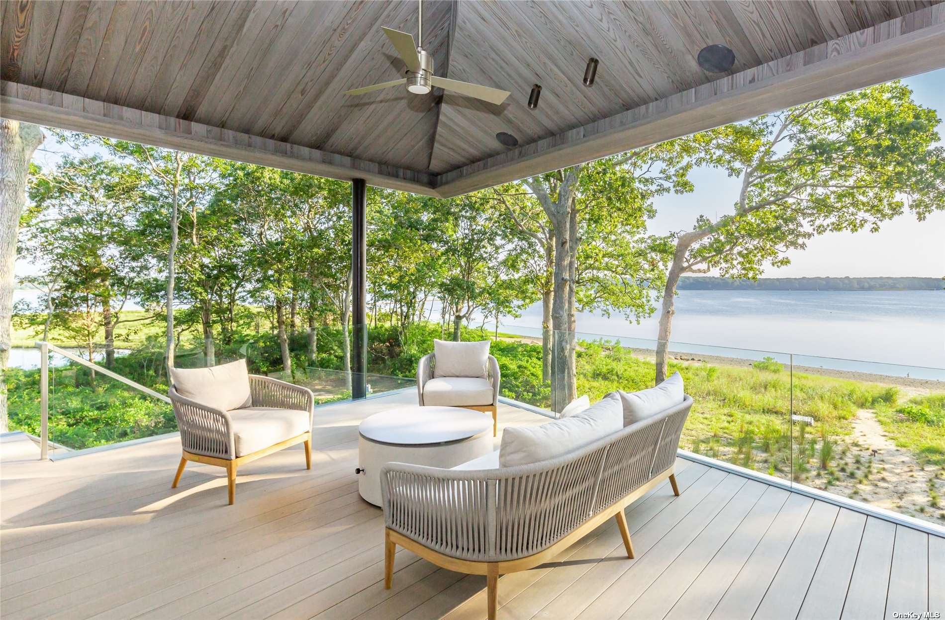 a view of a patio with a table chairs and a patio