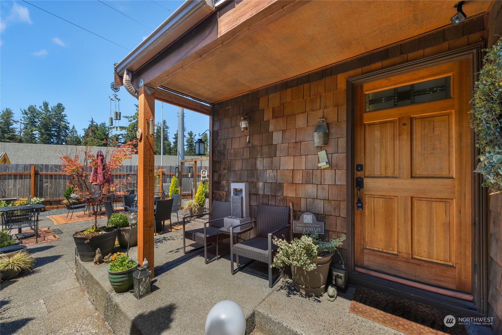 a view of porch with seating space