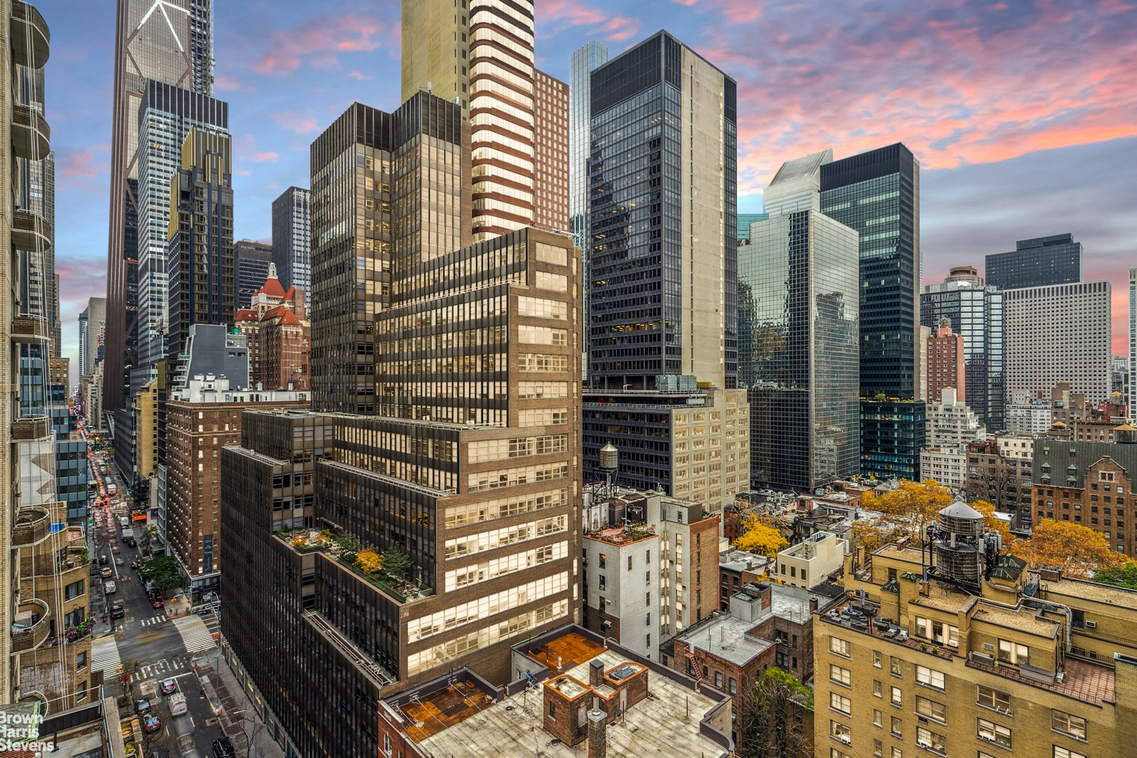 a city street lined with tall buildings