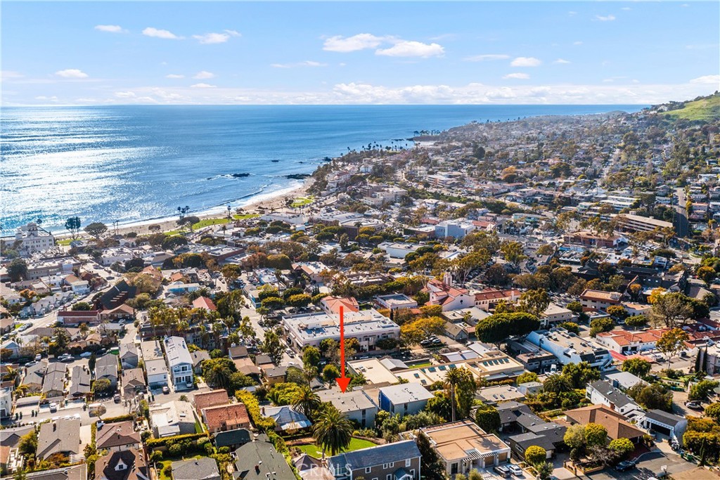 an aerial view of beach and ocean