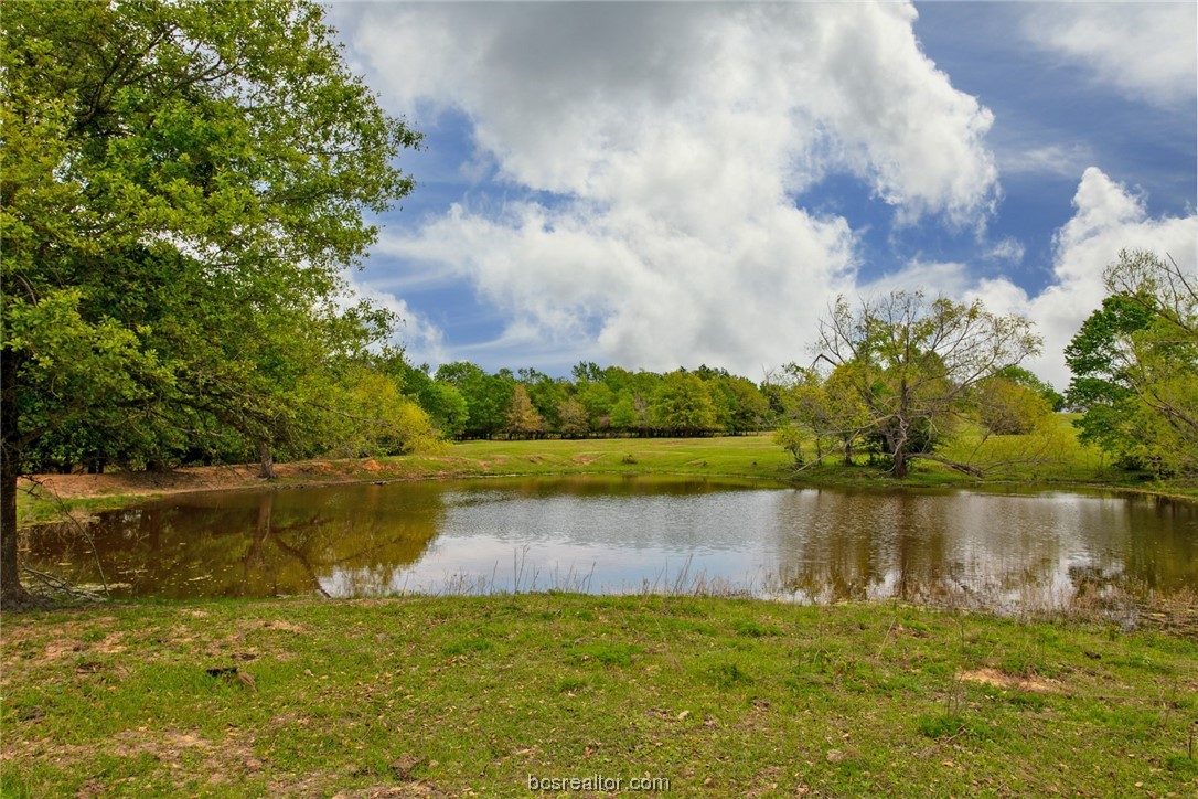 a view of a lake with a big yard