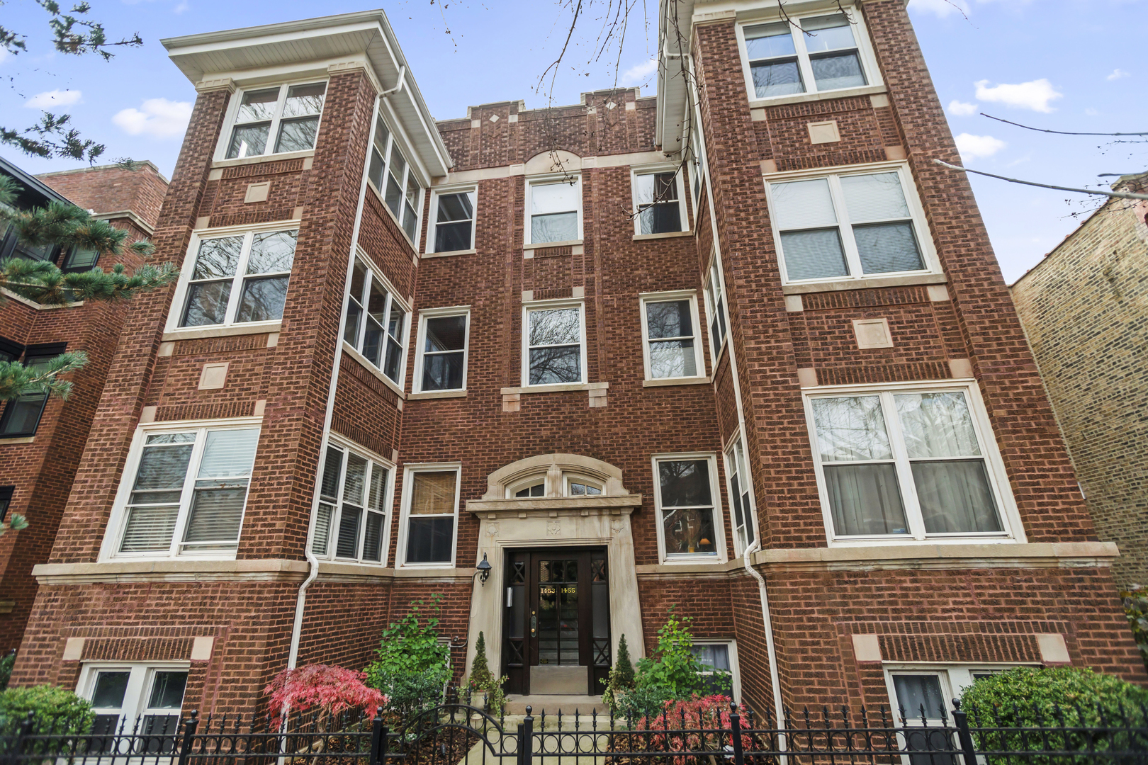 front view of a brick building