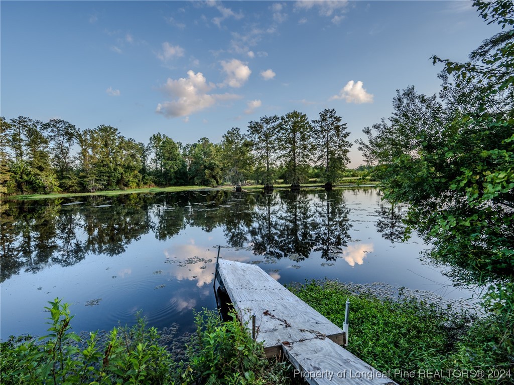 a view of a lake with a city