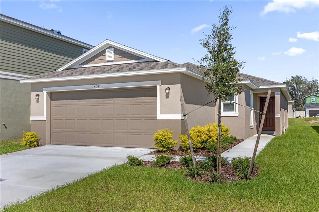 a front view of a house with a yard