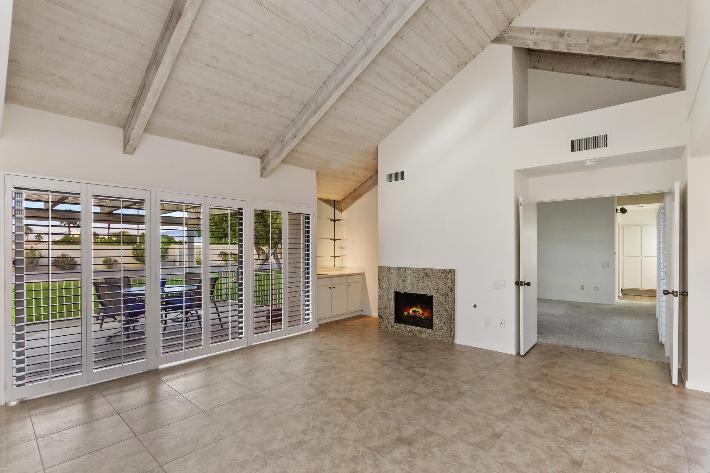 wooden floor and fireplace