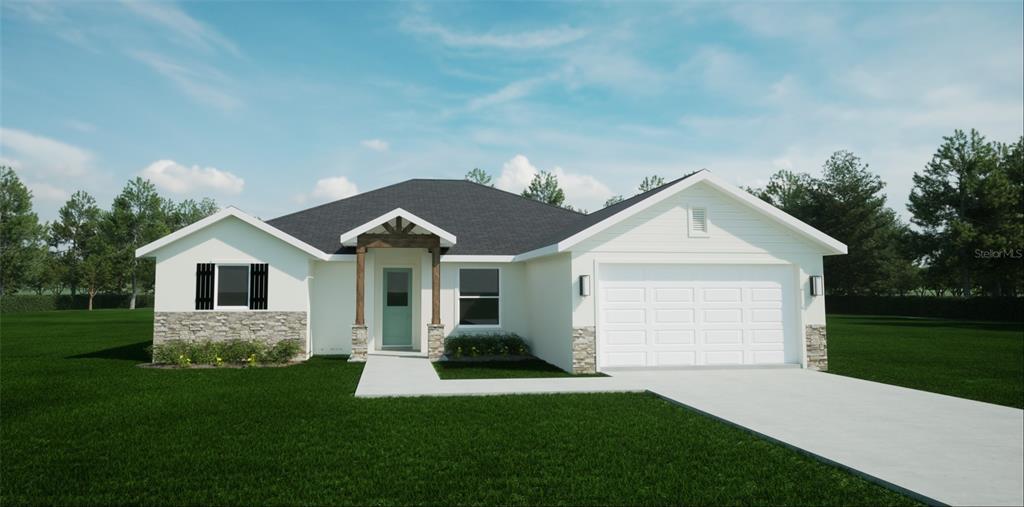 a front view of house with yard and green space