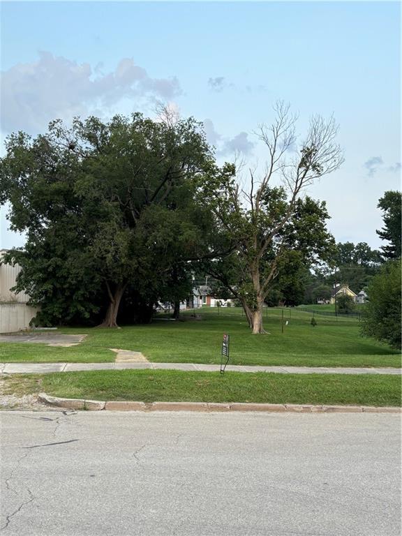 a view of a tennis ground with a trees