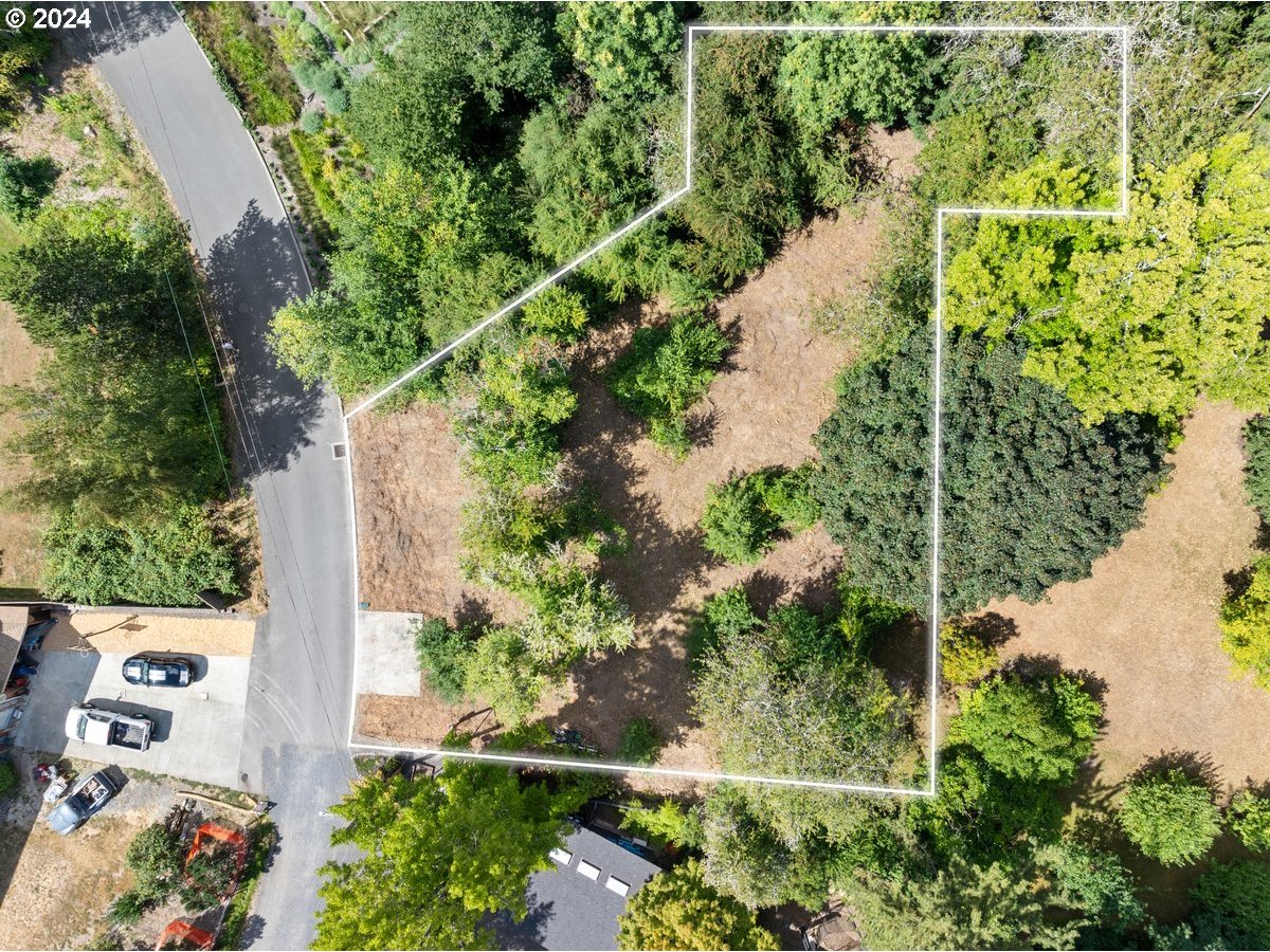 an aerial view of a house with a yard and lake view