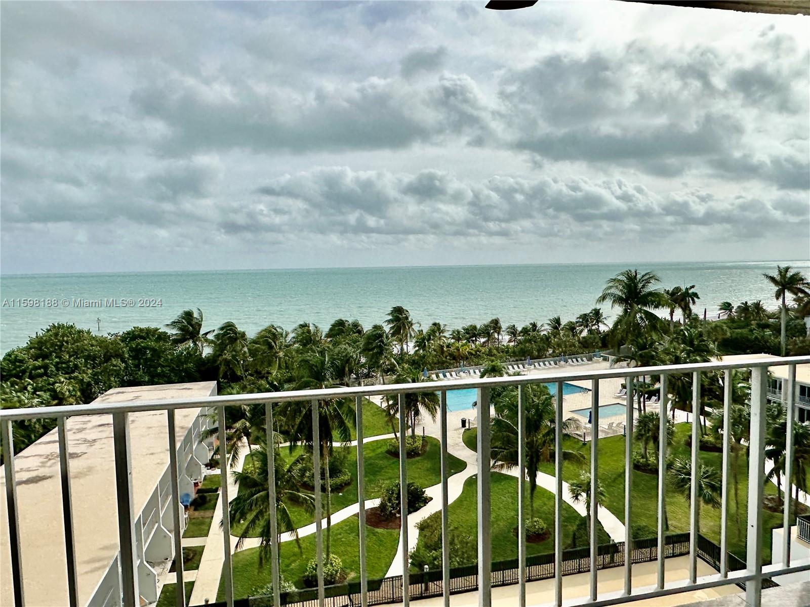 a view of a balcony with an ocean view