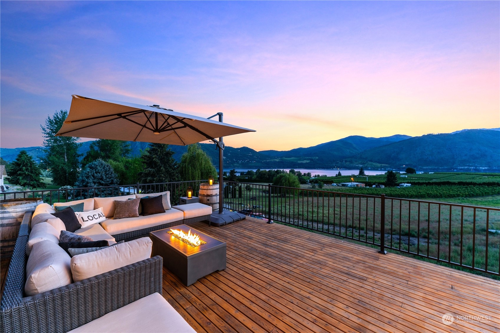 a view of a roof deck with couches