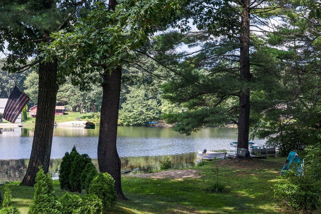 a view of a lake from a yard