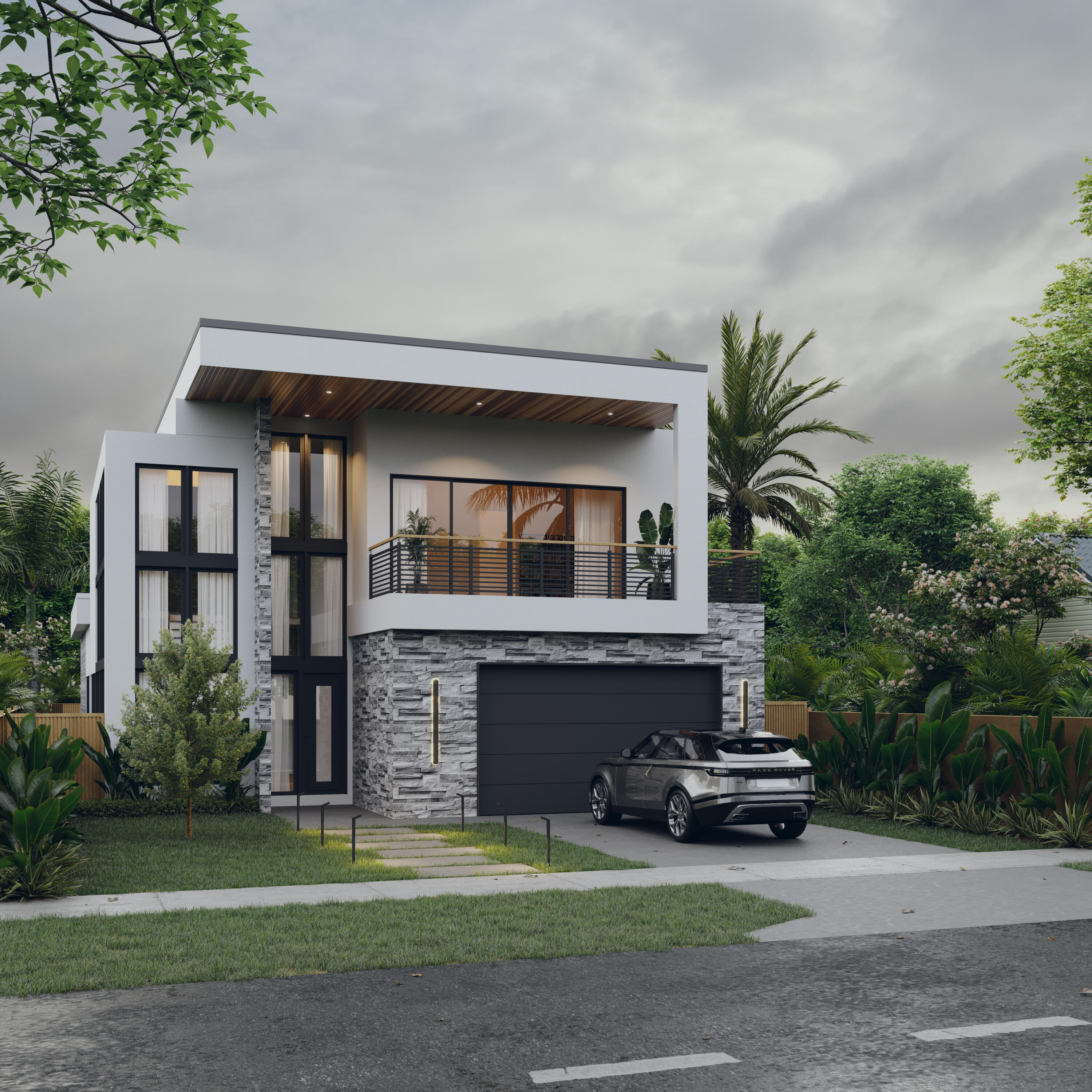 a house view with a garden space