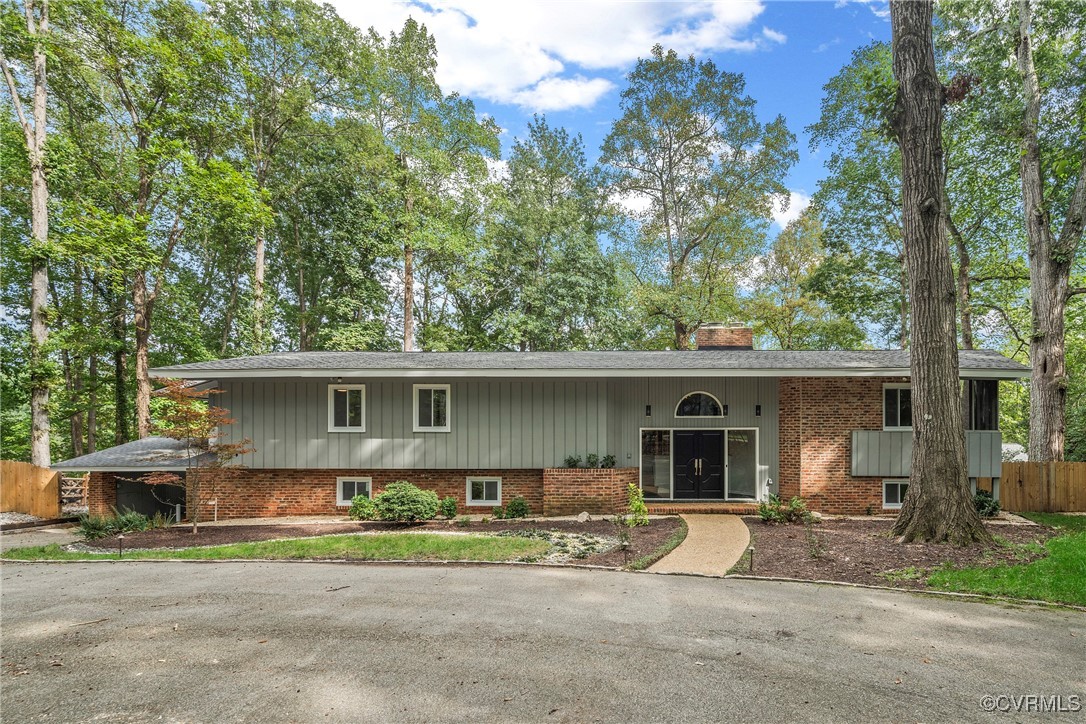 front view of a house with a patio