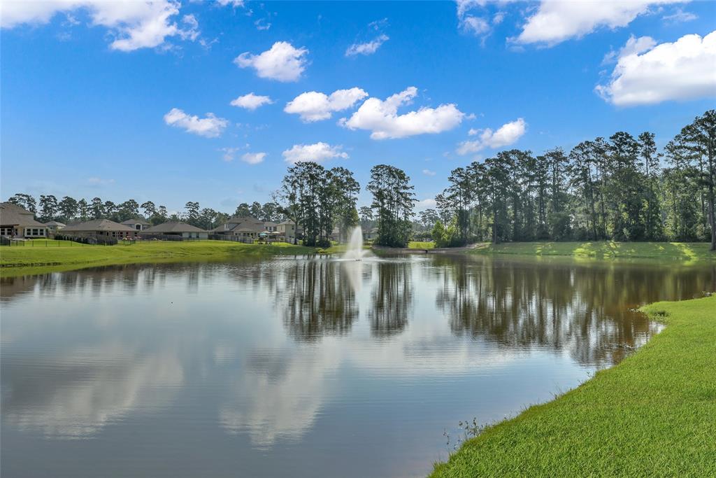 a view of a lake with a city