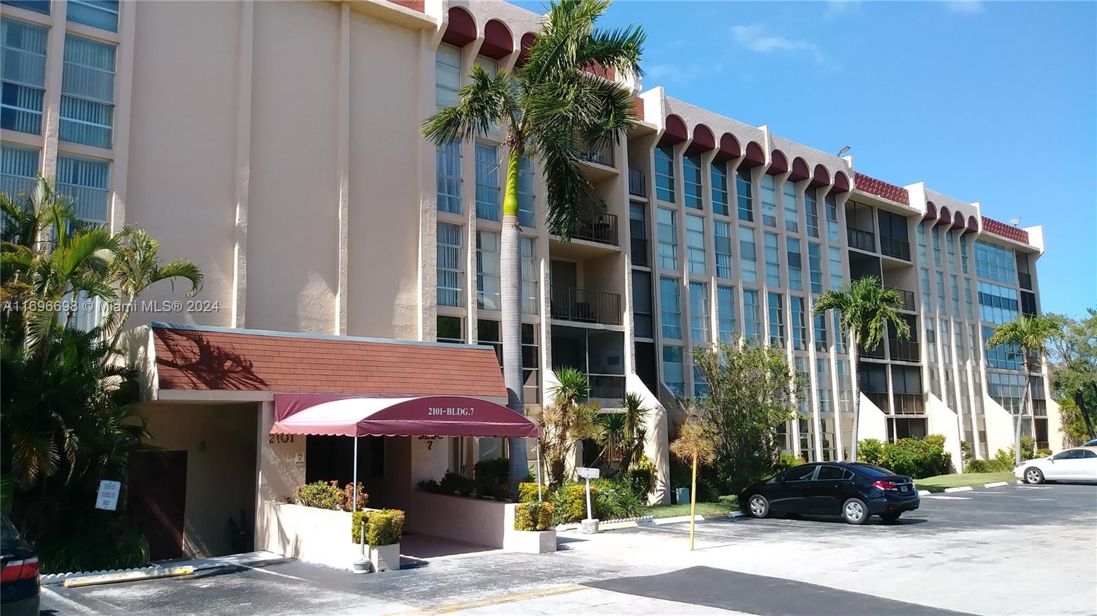 a front view of a building with street