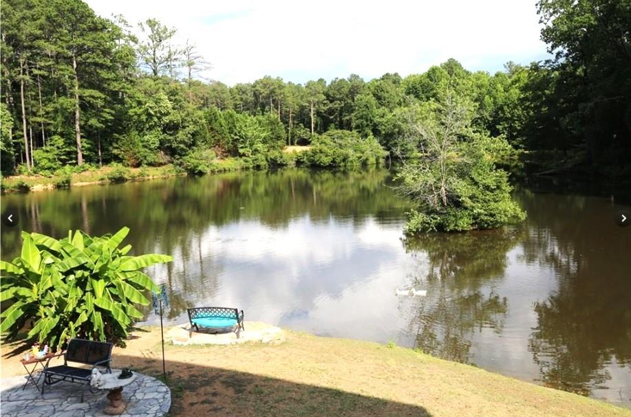 a view of a lake from a yard